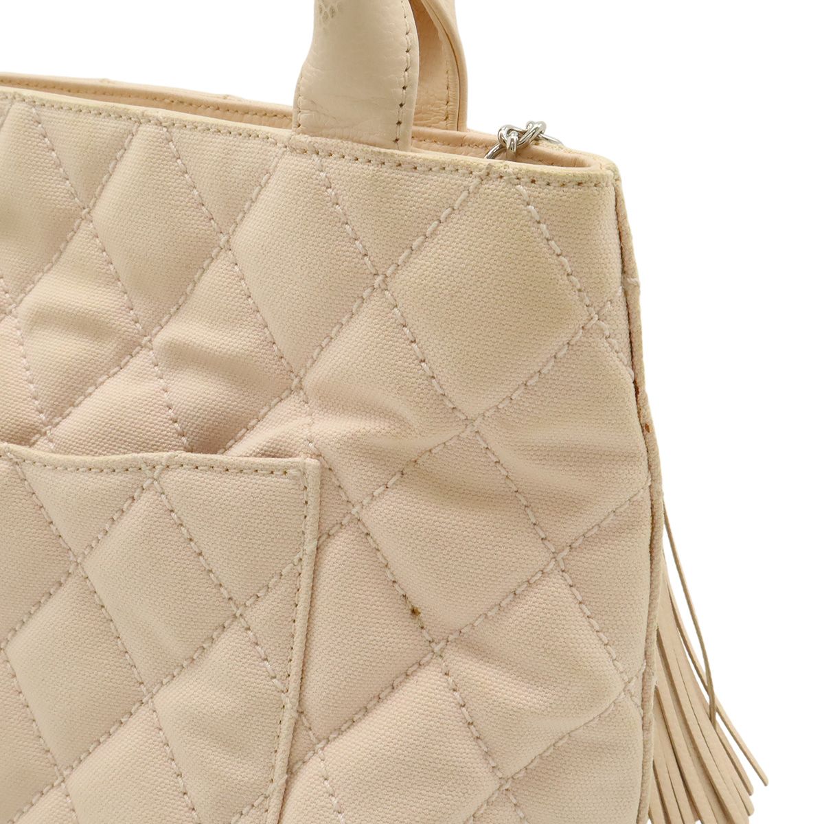 Chanel Quilted CC Logo Medallion Tote Shoulder Bag Canvas Leather Pink Gold — view 8