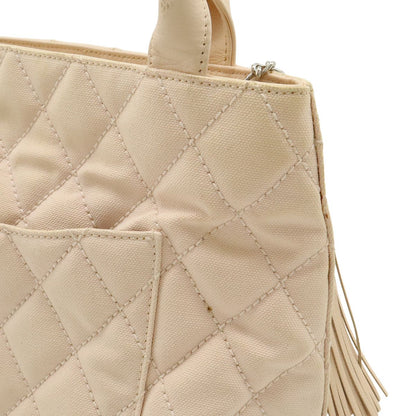 Chanel Quilted CC Logo Medallion Tote Shoulder Bag Canvas Leather Pink Gold — view 8