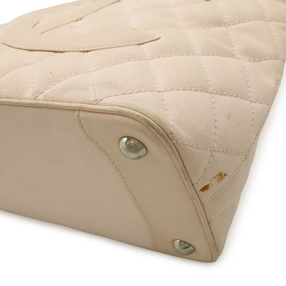 Chanel Quilted CC Logo Medallion Tote Shoulder Bag Canvas Leather Pink Gold — view 3