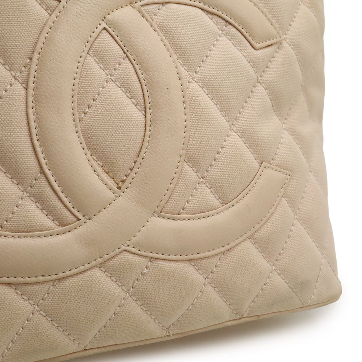 Chanel Quilted CC Logo Medallion Tote Shoulder Bag Canvas Leather Pink Gold — view 9