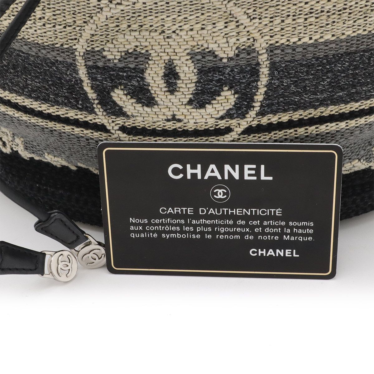 Chanel Deauville Border Drawstring Shoulder Bag Chain Canvas Leather Black — view 9