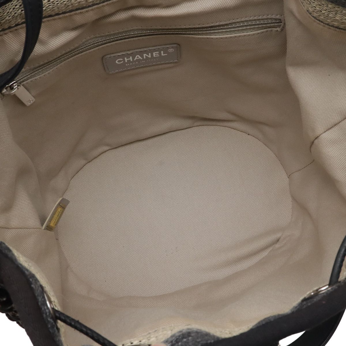 Chanel Deauville Border Drawstring Shoulder Bag Chain Canvas Leather Black — view 5