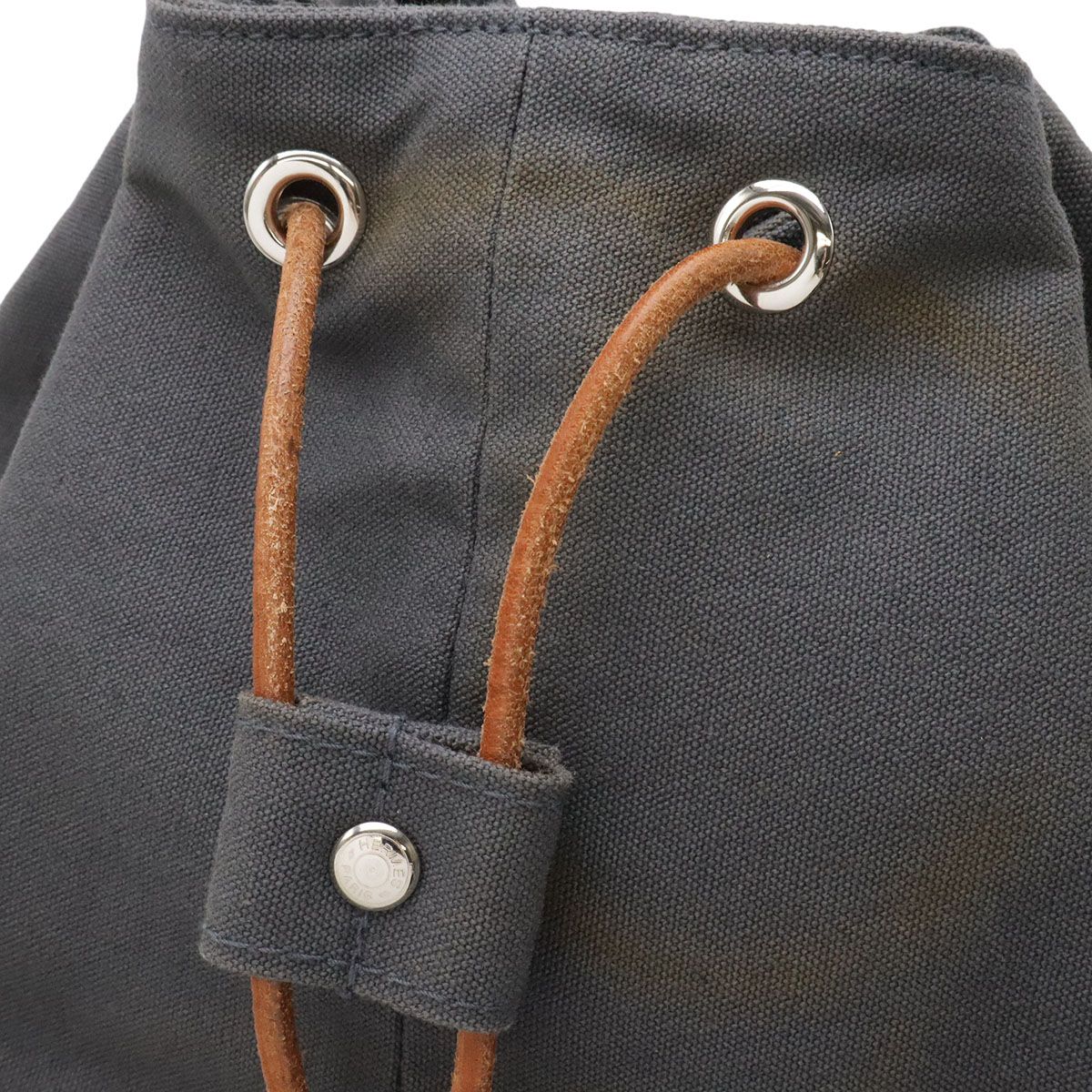 Hermes Polochonmi Mill GM Shoulder Bag Drawstring Canvas Leather Gray — view 4