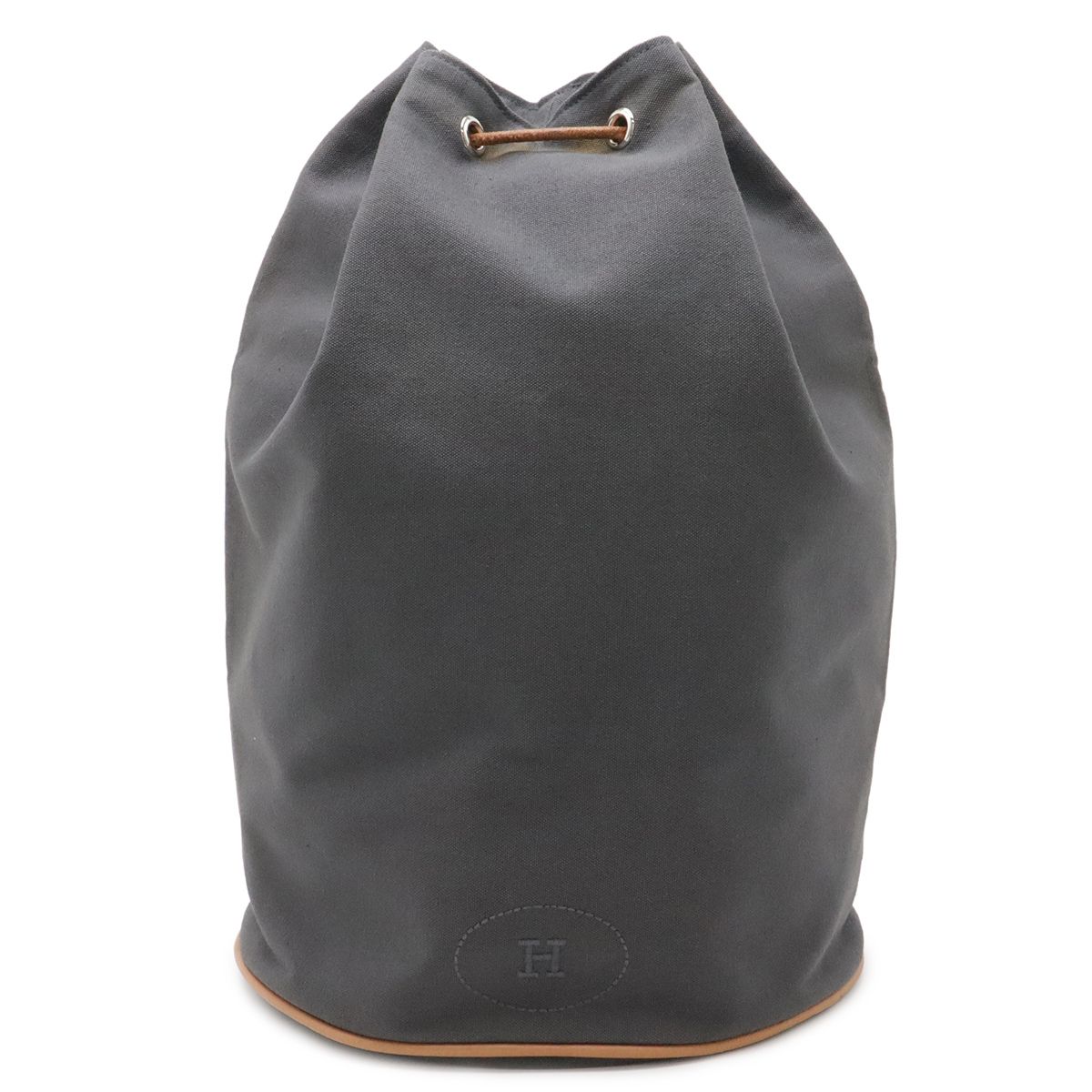 Hermes Polochonmi Mill GM Shoulder Bag Drawstring Canvas Leather Gray