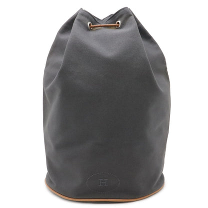 Hermes Polochonmi Mill GM Shoulder Bag Drawstring Canvas Leather Gray