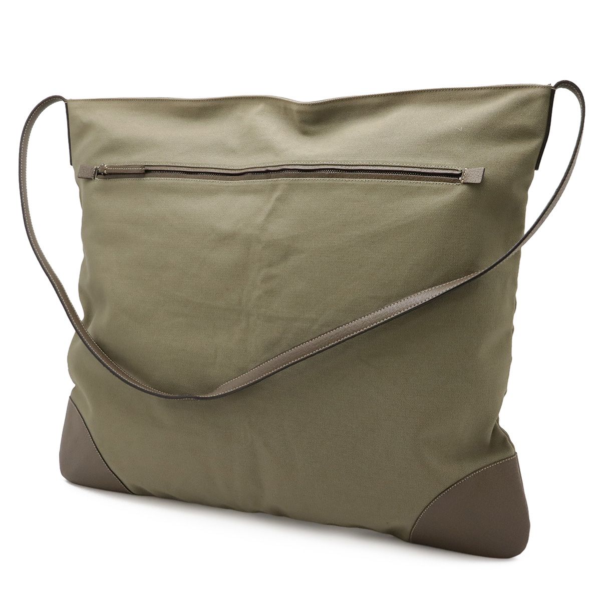 Prada Triangle Logo Tote Big Shoulder Bag Crossbody Canvas Leather Khaki Brown — view 2
