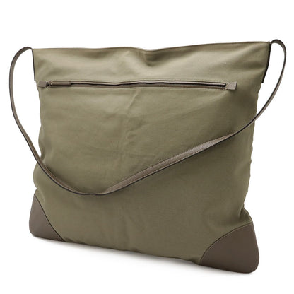 Prada Triangle Logo Tote Big Shoulder Bag Crossbody Canvas Leather Khaki Brown — view 2