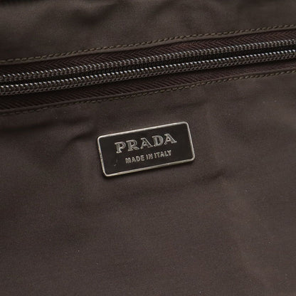 Prada Triangle Logo Tote Big Shoulder Bag Crossbody Canvas Leather Khaki Brown — view 9