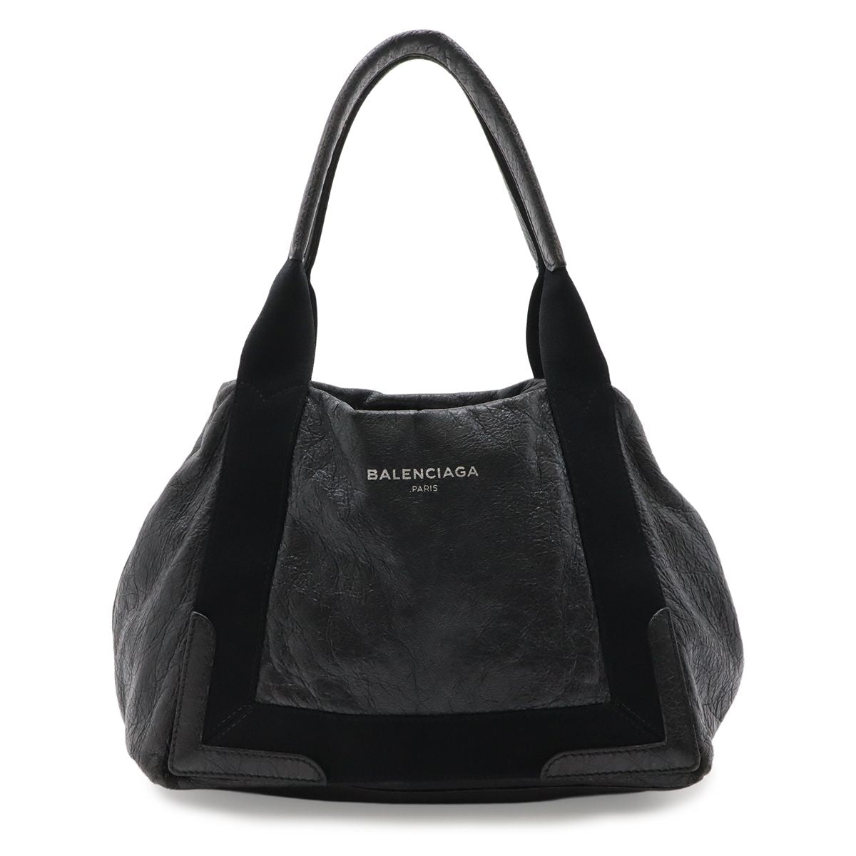 Balenciaga Navy Cabas S Logo Wrinkled Tote Leather Black