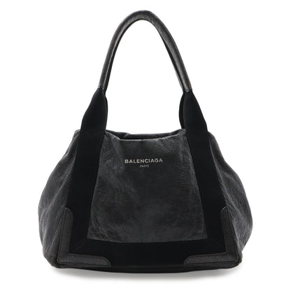 Balenciaga Navy Cabas S Logo Wrinkled Tote Leather Black