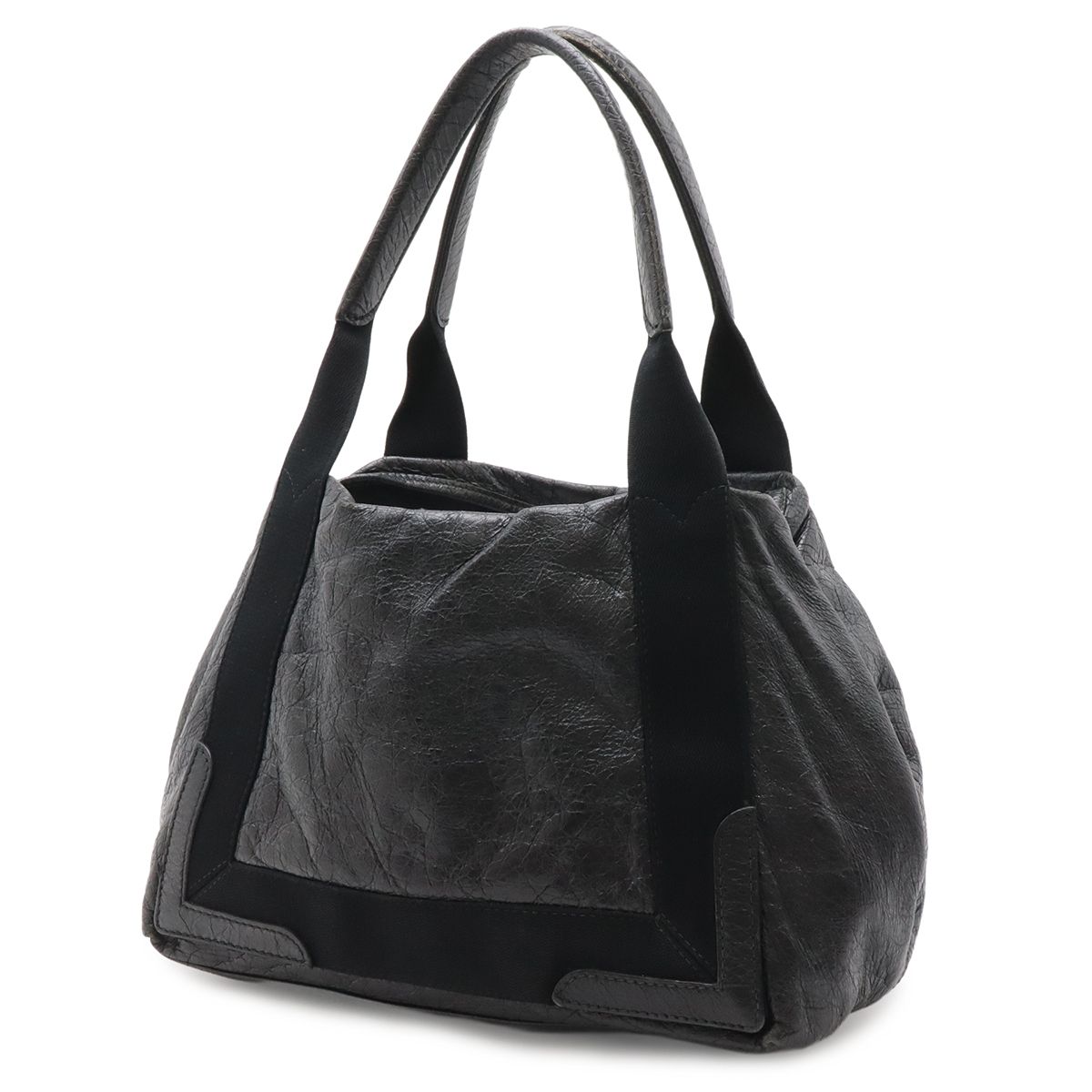 Balenciaga Navy Cabas S Logo Wrinkled Tote Leather Black — view 2