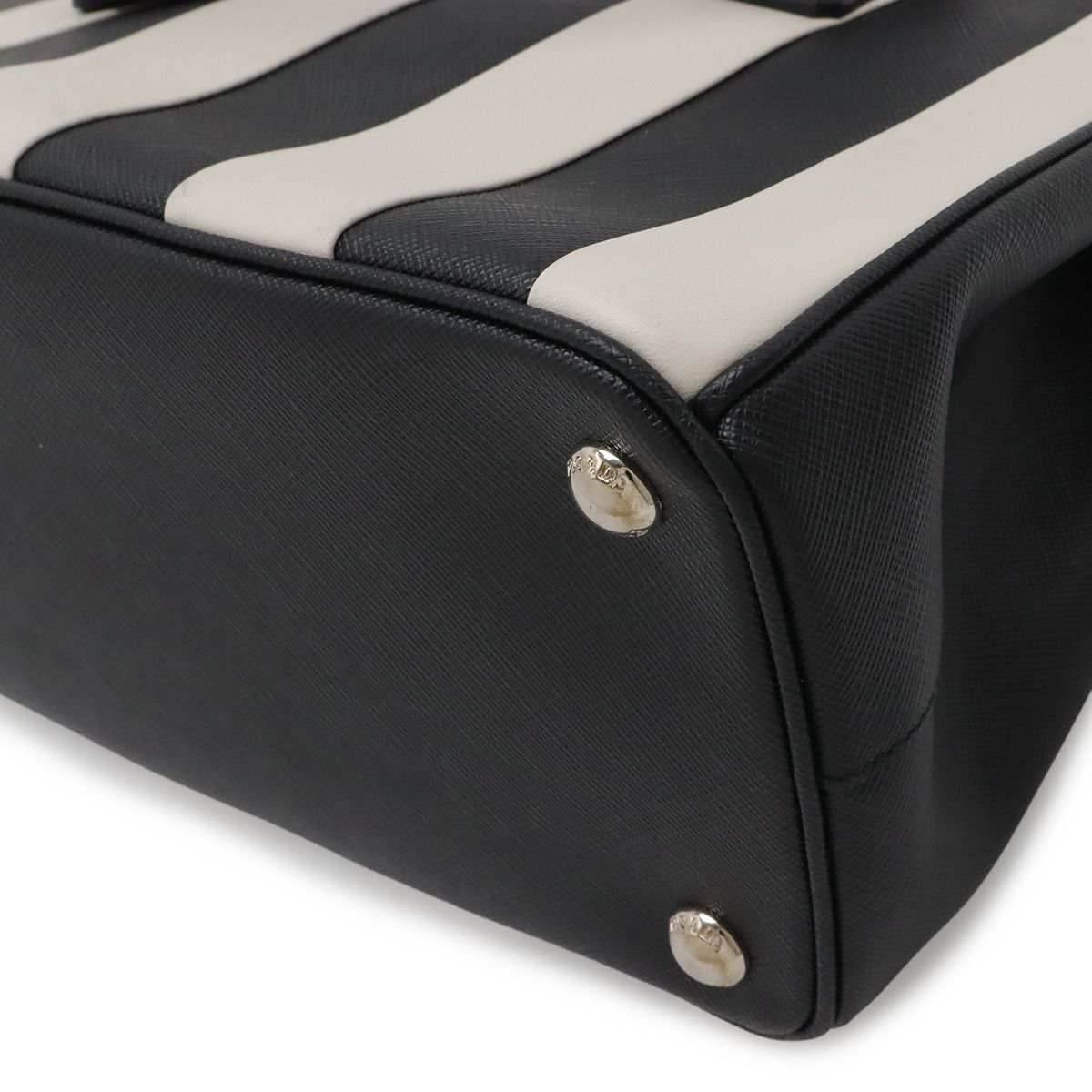 Prada Galleria Striped Triangle Handbag Saffiano Leather Nero Black White — view 3