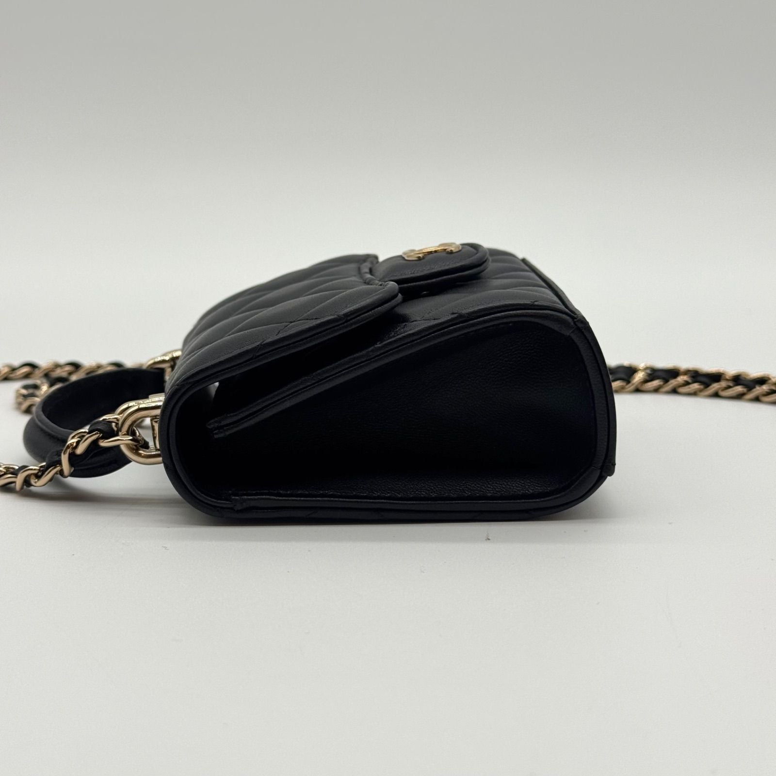 Chanel Shoulder Bag Quilted CC Logo Black Gold Top Handle with Seal Chain — view 9