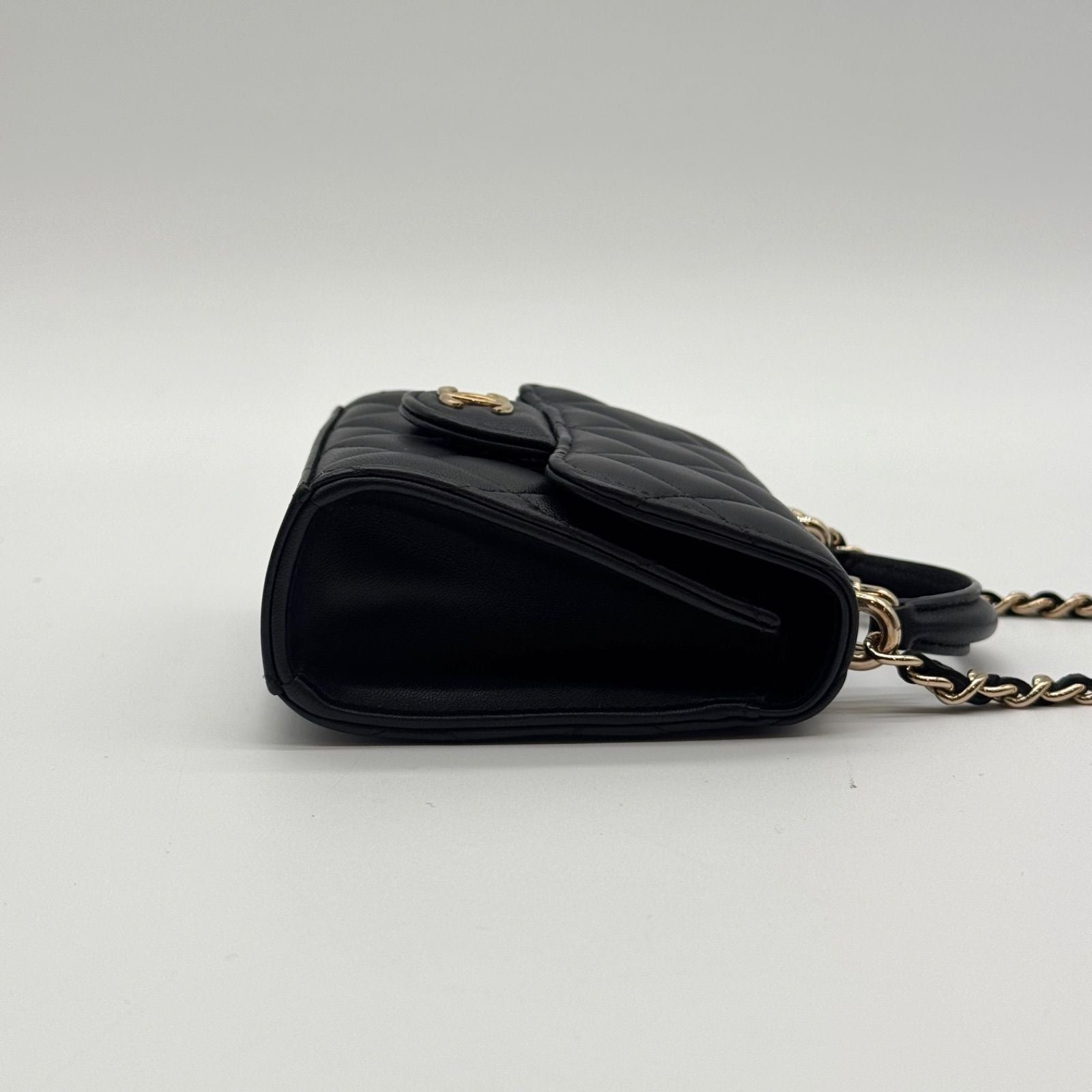 Chanel Shoulder Bag Quilted CC Logo Black Gold Top Handle with Seal Chain — view 8