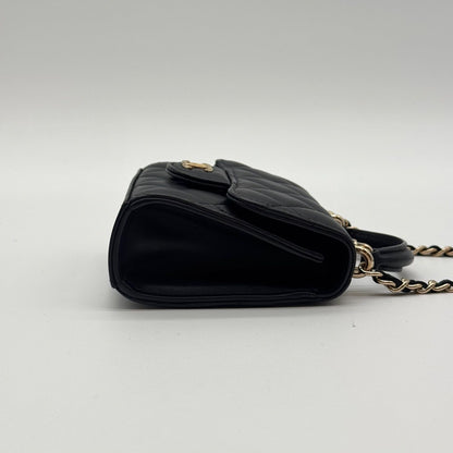 Chanel Shoulder Bag Quilted CC Logo Black Gold Top Handle with Seal Chain — view 8