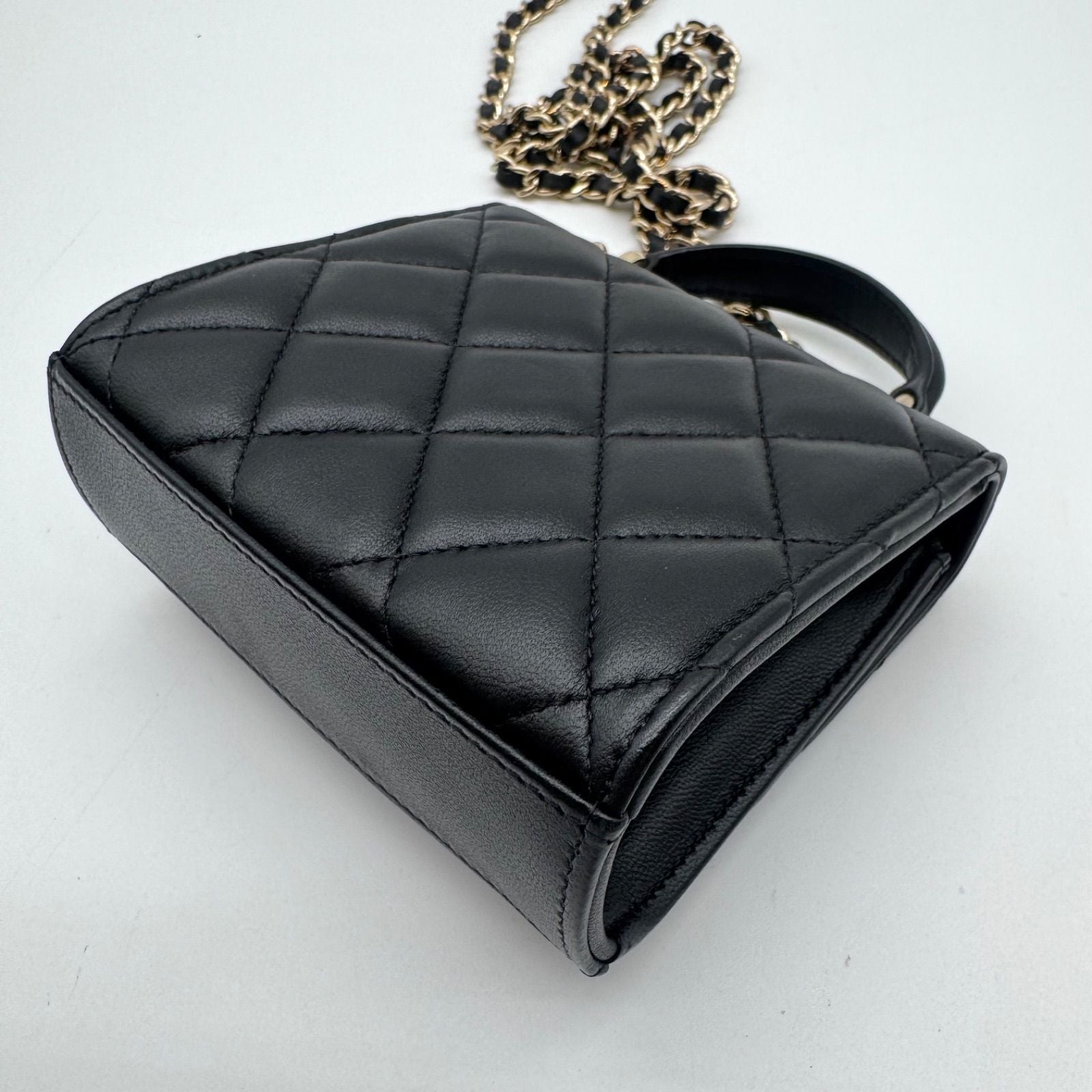 Chanel Shoulder Bag Quilted CC Logo Black Gold Top Handle with Seal Chain — view 7