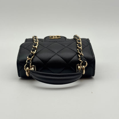 Chanel Shoulder Bag Quilted CC Logo Black Gold Top Handle with Seal Chain — view 3