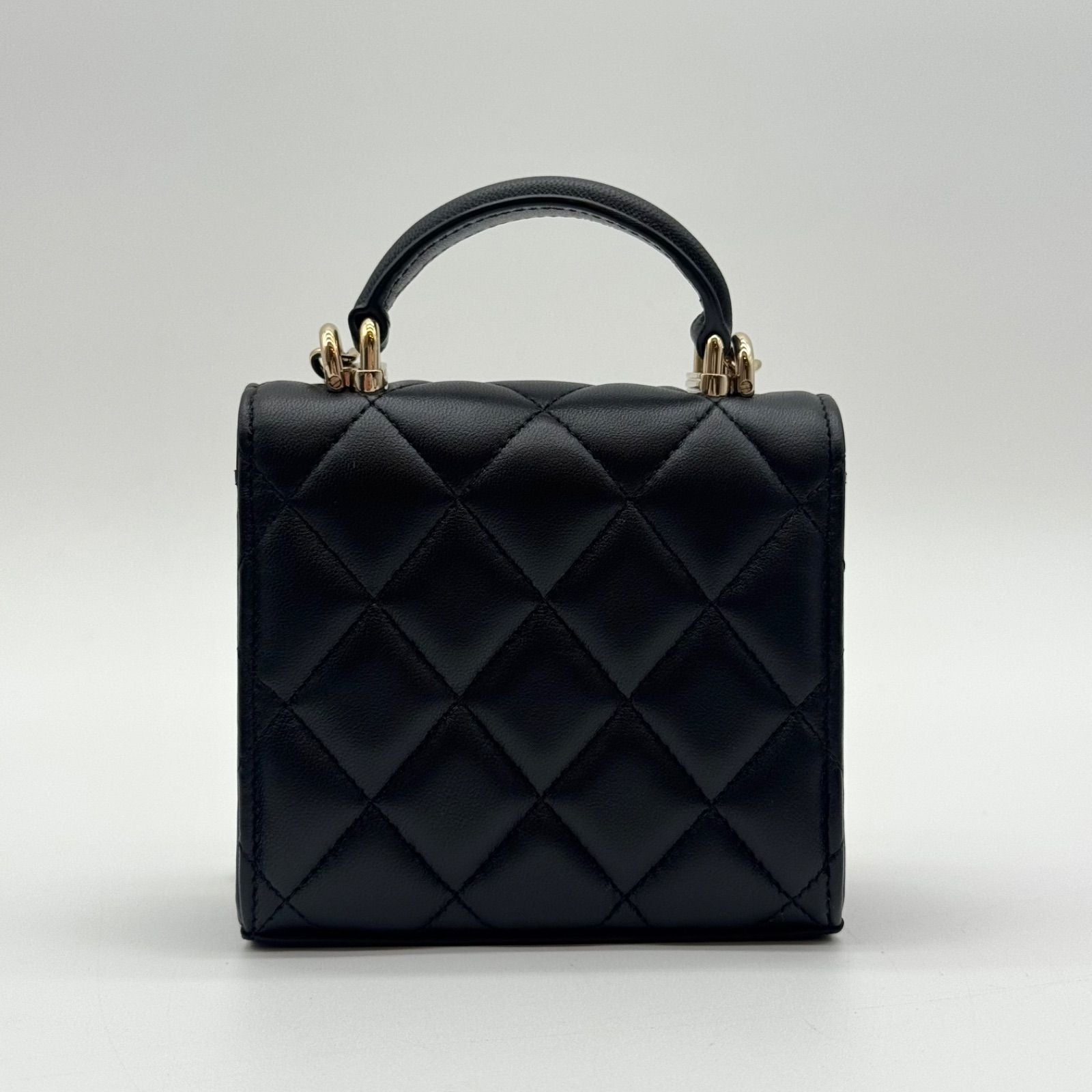 Chanel Shoulder Bag Quilted CC Logo Black Gold Top Handle with Seal Chain — view 2