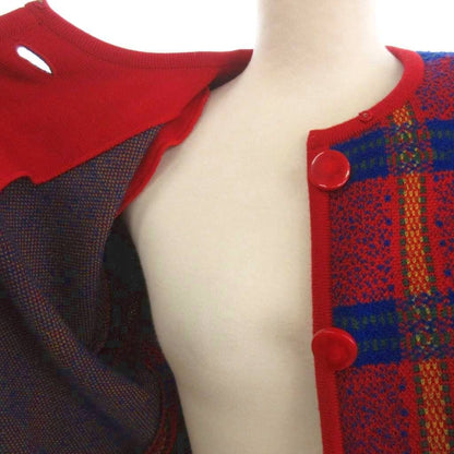 Saint Laurent Yves Set Knit Jacket Skirt Knee Length Check Wool Red Blue — view 5