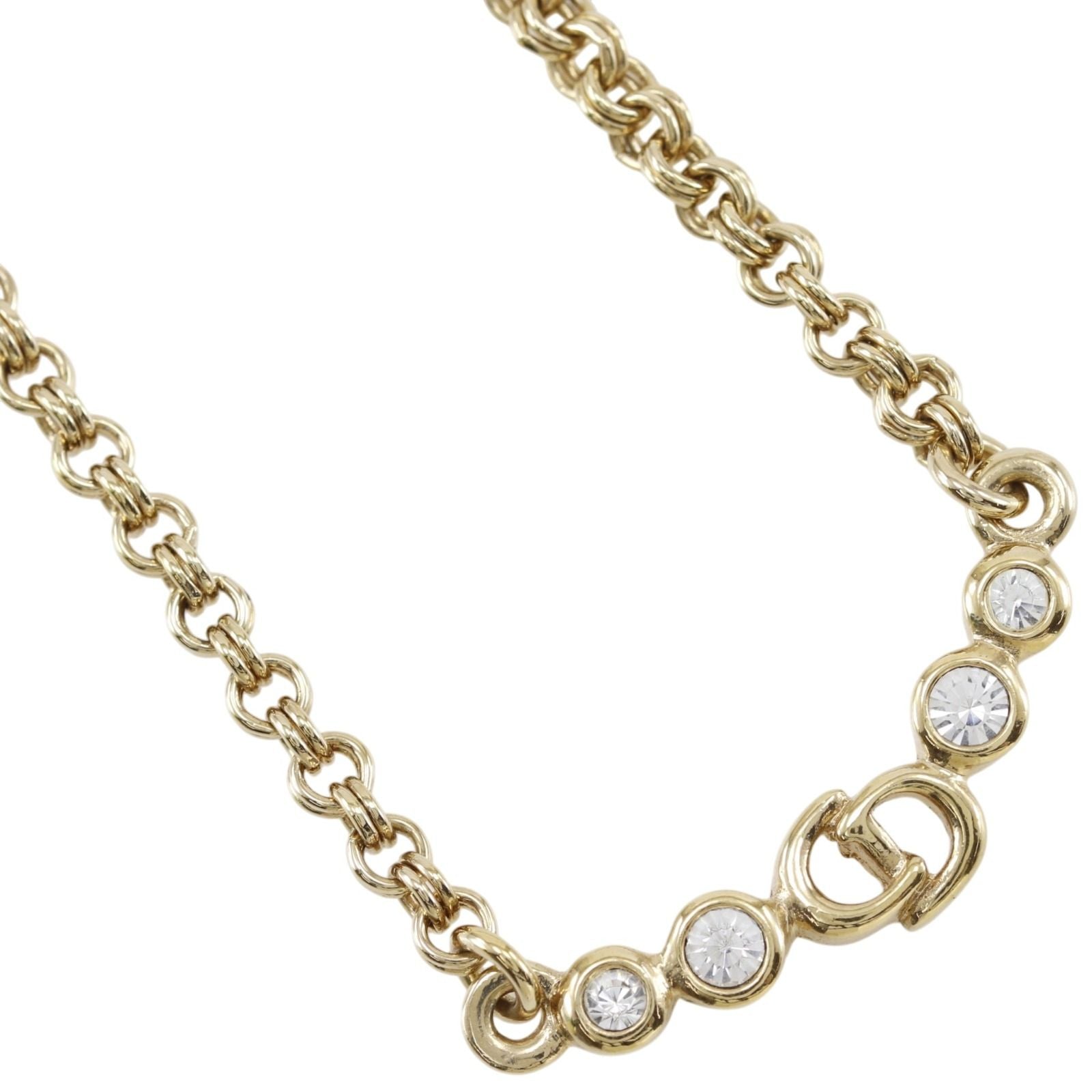 Dior CD Logo Gold Plated Line Stone Necklace