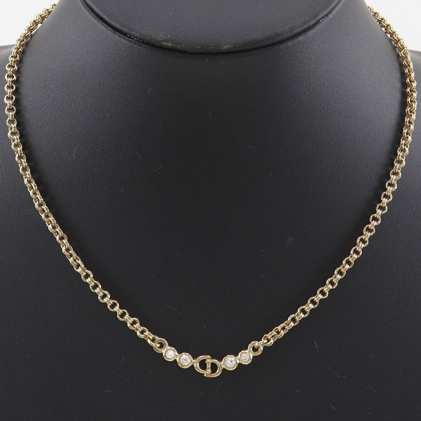 Dior CD Logo Gold Plated Line Stone Necklace — view 2