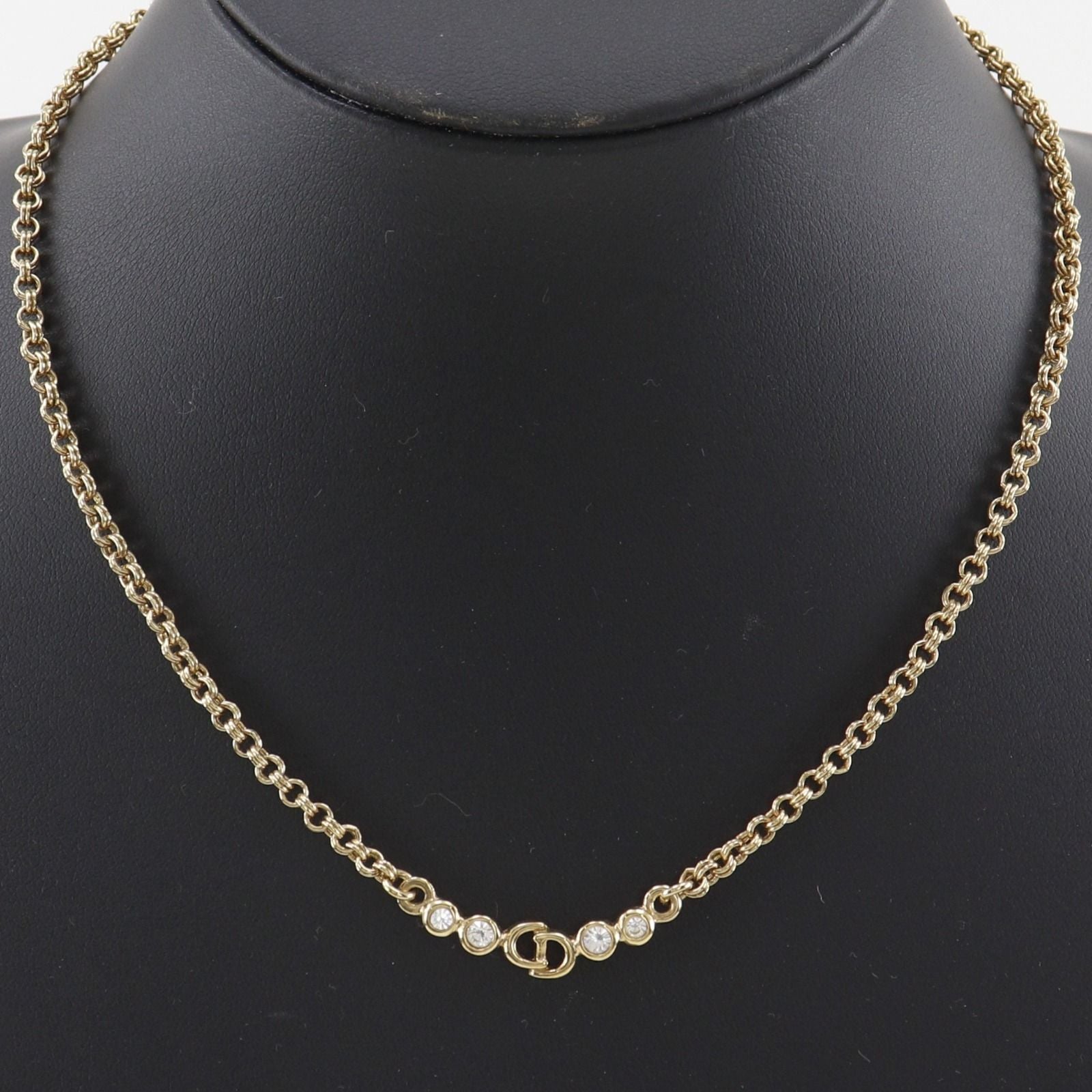 Dior CD Logo Gold Plated Line Stone Necklace — view 2