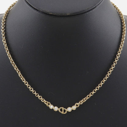 Dior CD Logo Gold Plated Line Stone Necklace — view 2
