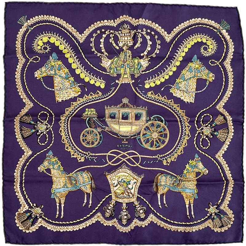 Hermes Scarf Petit Carre Bibliotheque Library Silk Purple Multicolor
