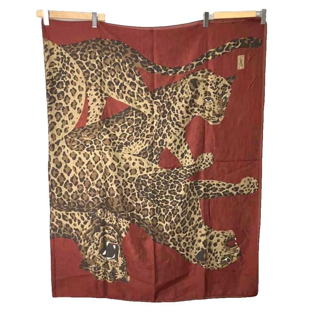 Saint Laurent Yves Large Scarf Leopard Print Silk Blend Vintage Red — view 2