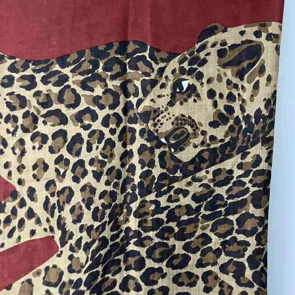 Saint Laurent Yves Large Scarf Leopard Print Silk Blend Vintage Red — view 4
