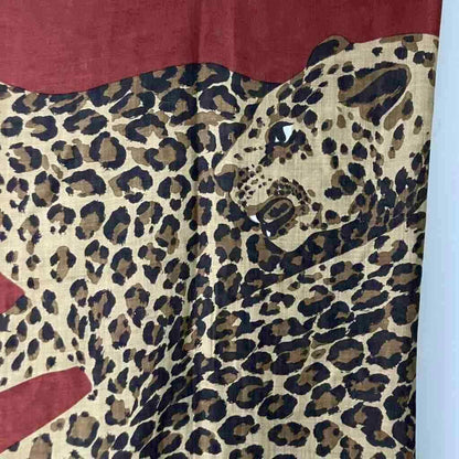 Saint Laurent Yves Large Scarf Leopard Print Silk Blend Vintage Red — view 4
