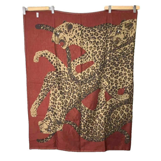 Saint Laurent Yves Large Scarf Leopard Print Silk Blend Vintage Red