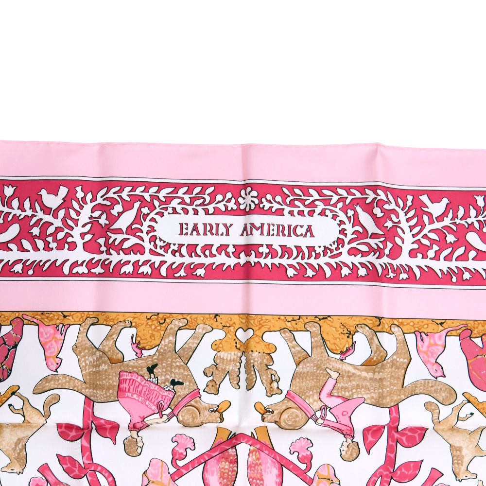 Hermes Carre 90 Early America Vintage Silk Shawl Pink Scarf — view 2