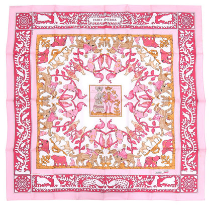 Hermes Carre 90 Early America Vintage Silk Shawl Pink Scarf