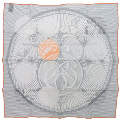Hermes Carre 40 Chase Suit ET Poursuite Handkerchief Cotton Gray Orange