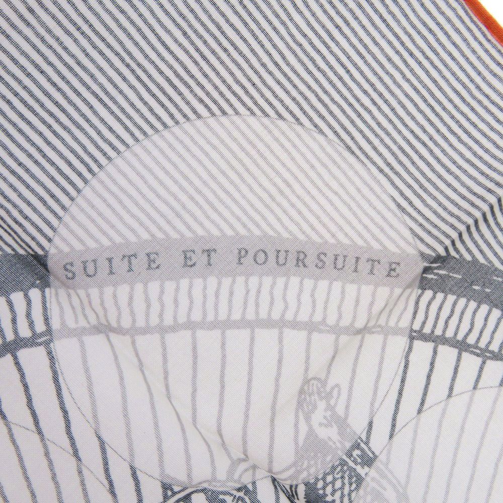 Hermes Carre 40 Chase Suit ET Poursuite Handkerchief Cotton Gray Orange — view 3