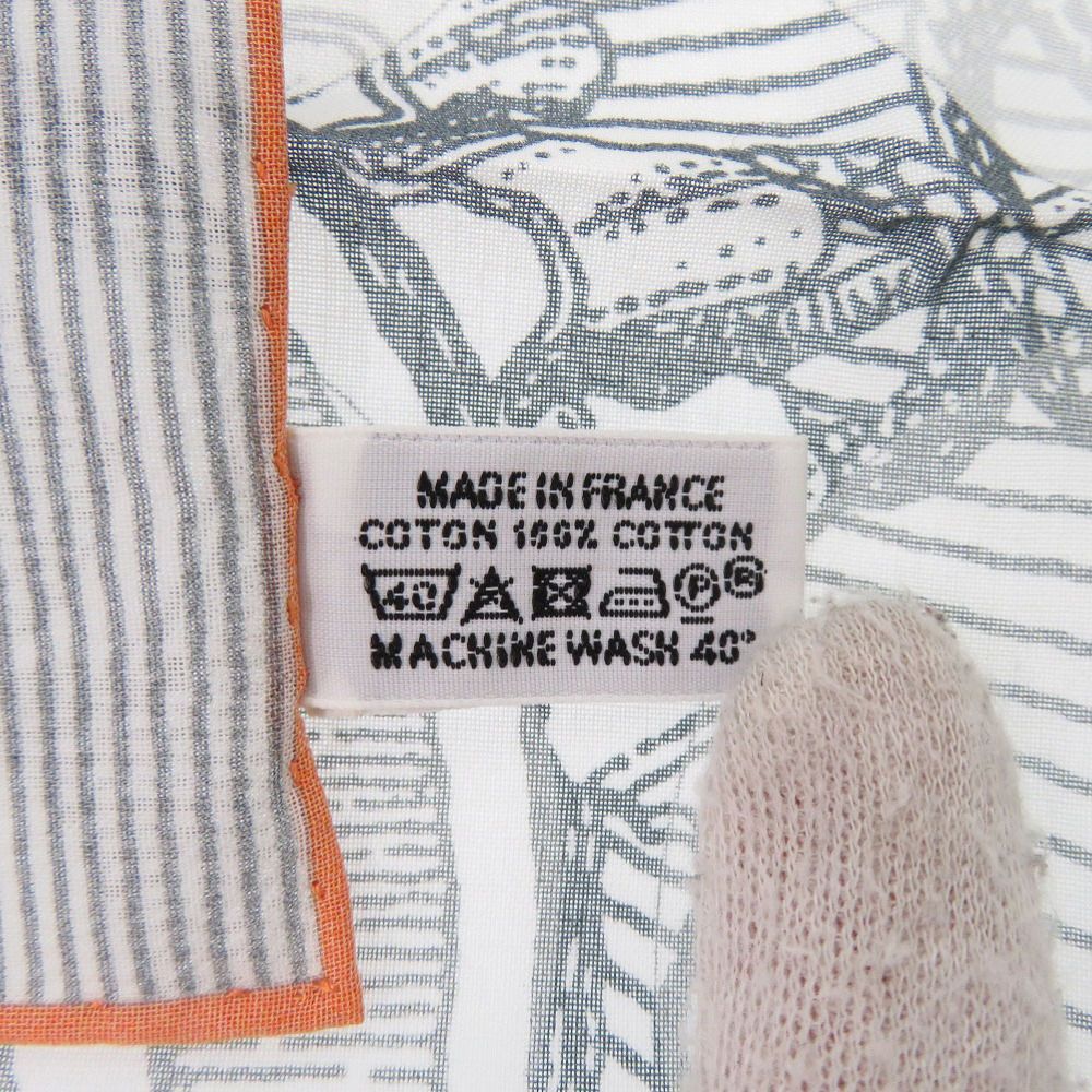 Hermes Carre 40 Chase Suit ET Poursuite Handkerchief Cotton Gray Orange — view 4