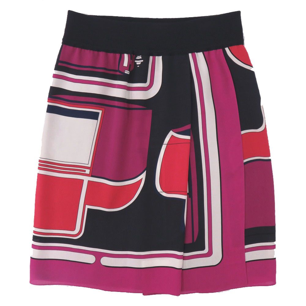 Hermes Twill Rene Coupe Geometric Skirt 36 Silk Rayon Navy Rouge Purple