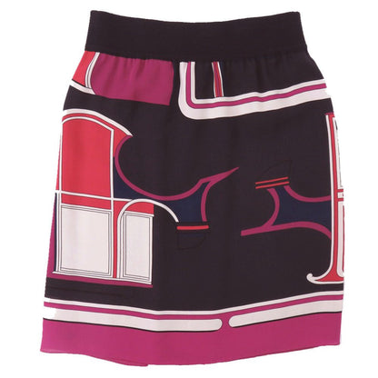 Hermes Twill Rene Coupe Geometric Skirt 36 Silk Rayon Navy Rouge Purple — view 2