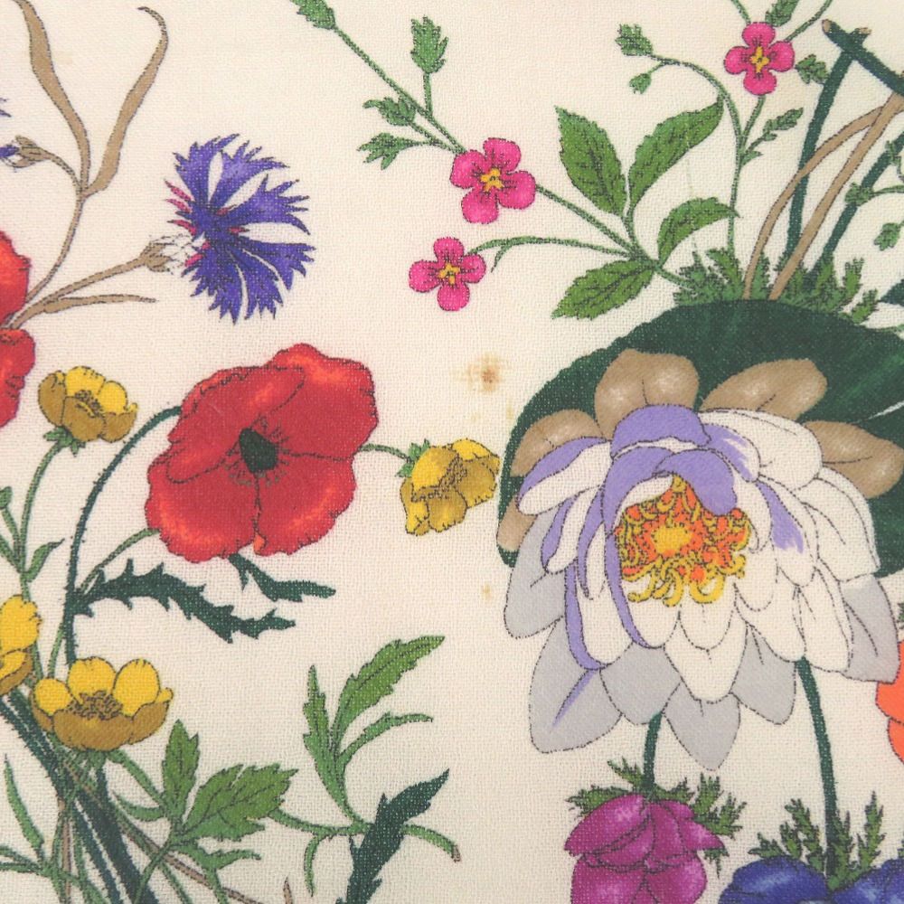 Gucci Flora Floral Shawl Wool Ivory Pink Yellow Green Purple Scarf — view 6