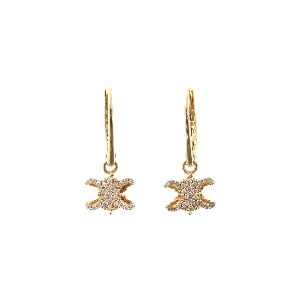 Celine Triomphe Line Stone Metal Gold Earrings