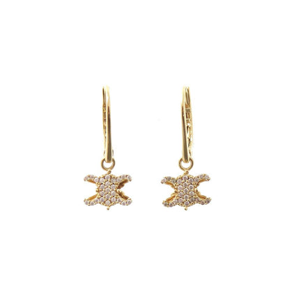 Celine Triomphe Line Stone Metal Gold Earrings