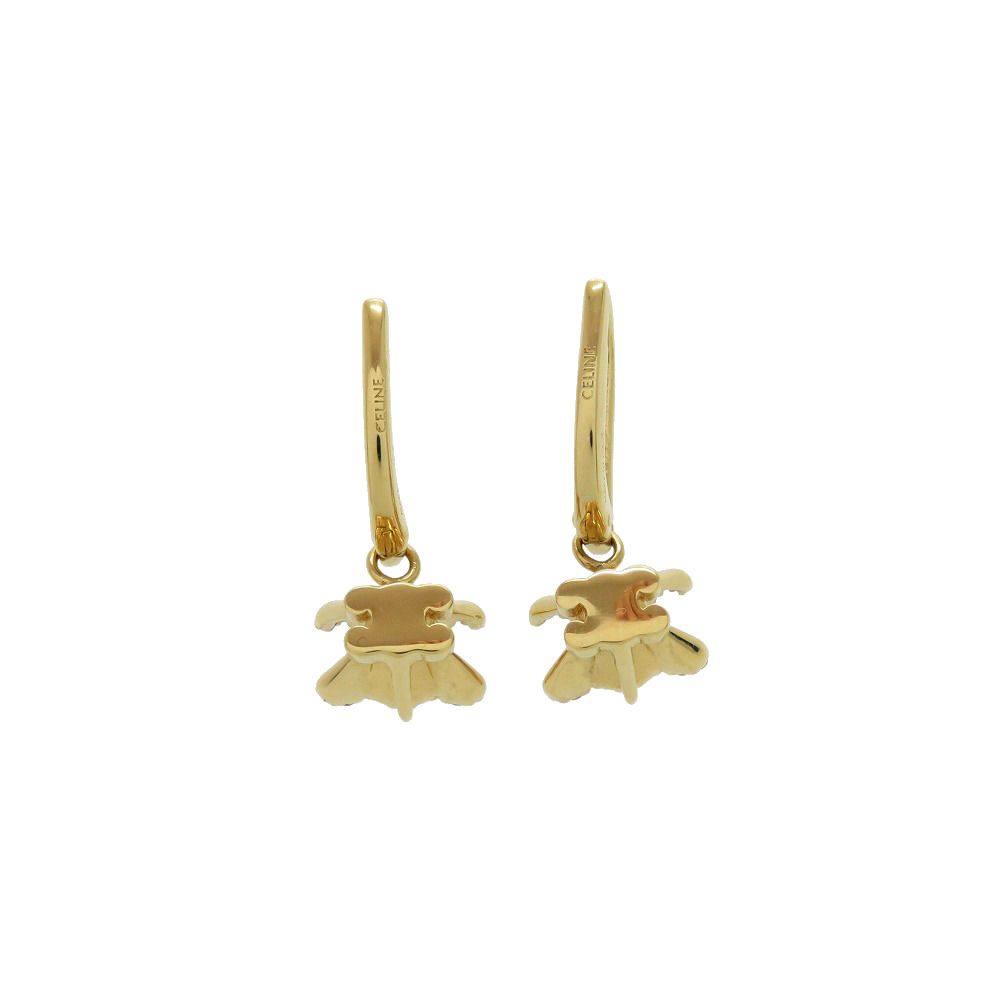 Celine Triomphe Line Stone Metal Gold Earrings — view 3