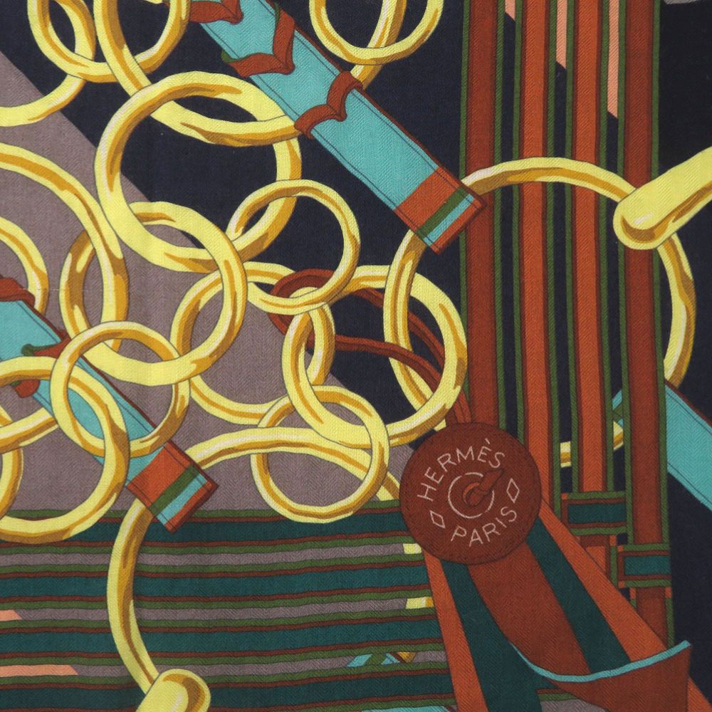 Hermes Carre 140 Bridle and Charm Brides ET Gray Scarf Silk Green Black Yellow — view 4