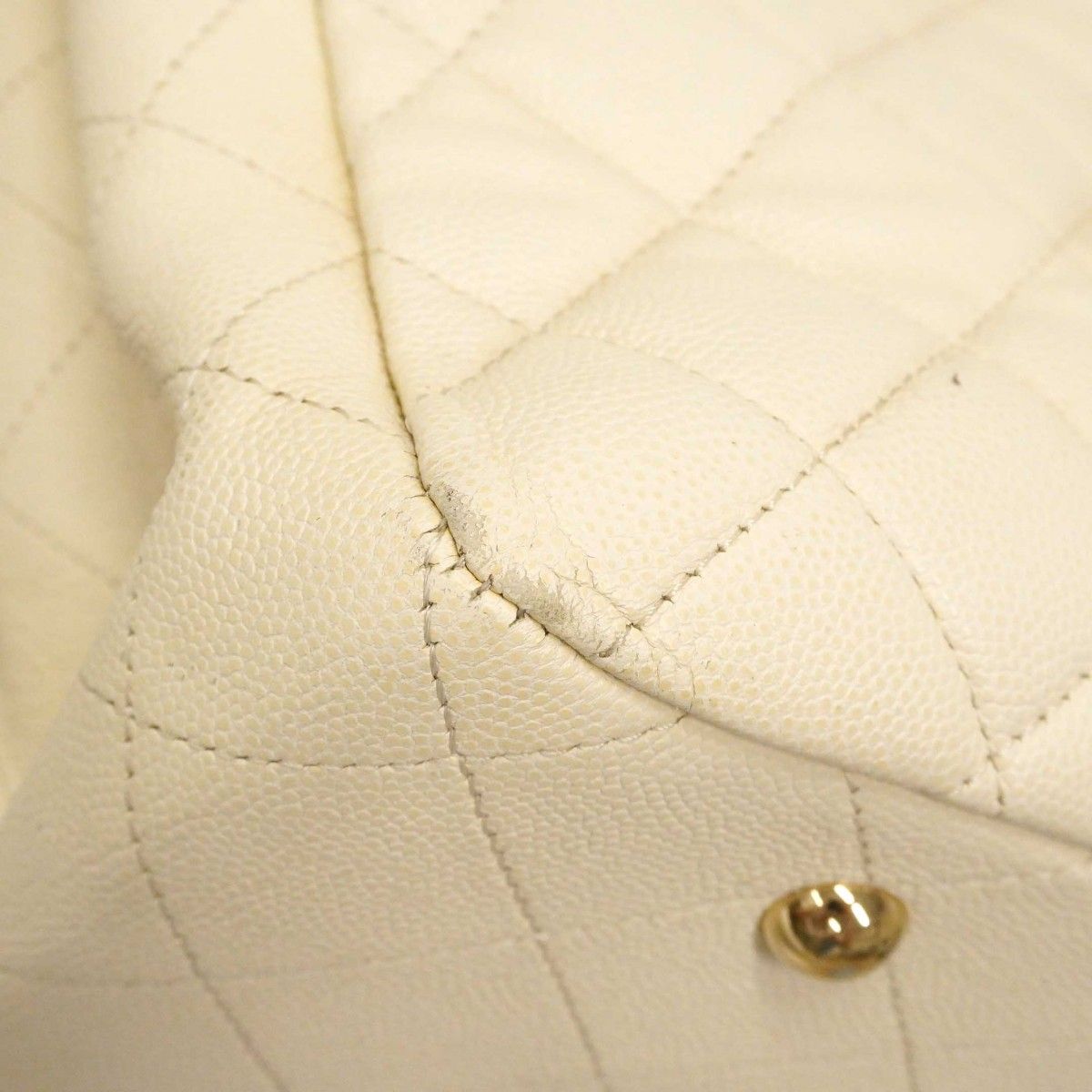 Chanel Chain Tote Quilted Caviar Leather White Gold — view 6
