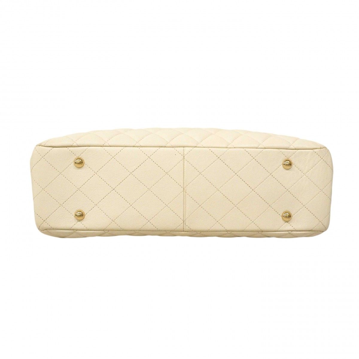 Chanel Chain Tote Quilted Caviar Leather White Gold — view 3