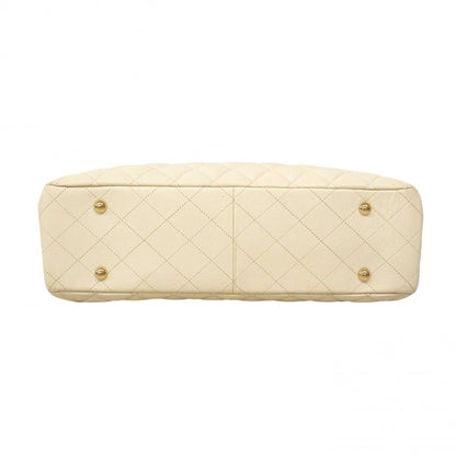 Chanel Chain Tote Quilted Caviar Leather White Gold — view 3