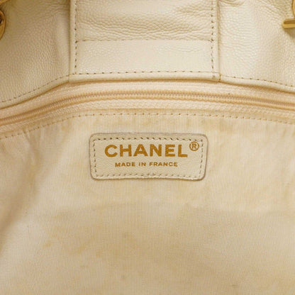 Chanel Chain Tote Quilted Caviar Leather White Gold — view 5
