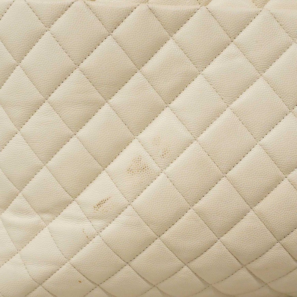 Chanel Chain Tote Quilted Caviar Leather White Gold — view 9