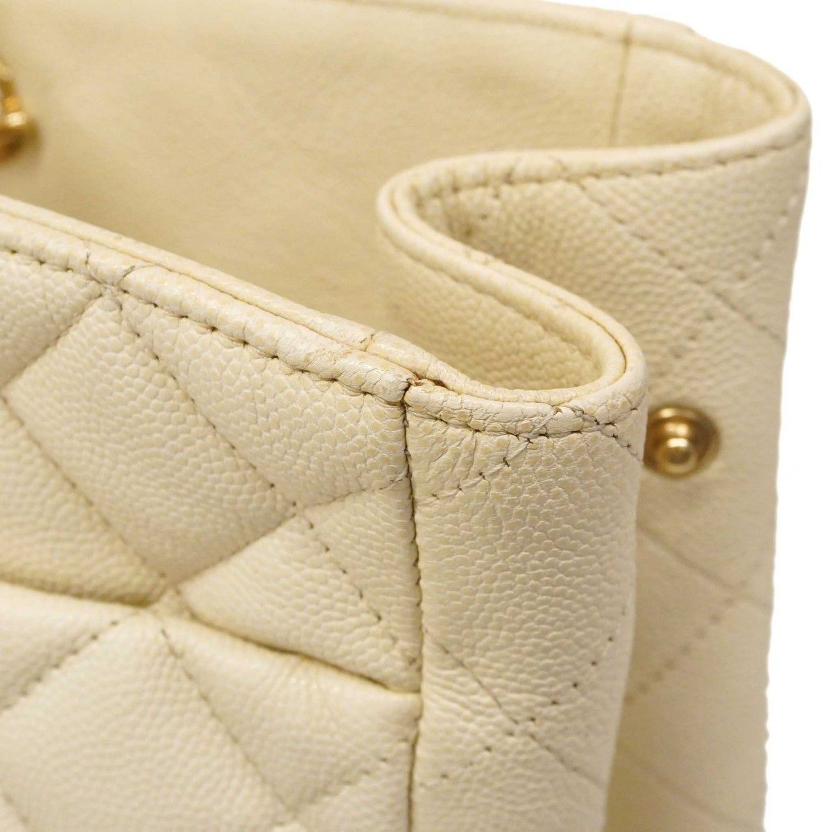 Chanel Chain Tote Quilted Caviar Leather White Gold — view 8